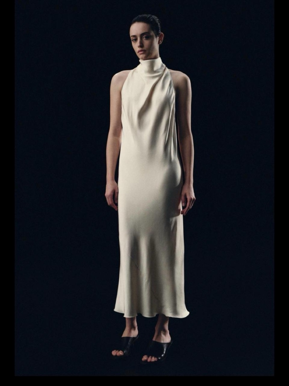 Zara Ivory Halter Satin Maxi Dress
